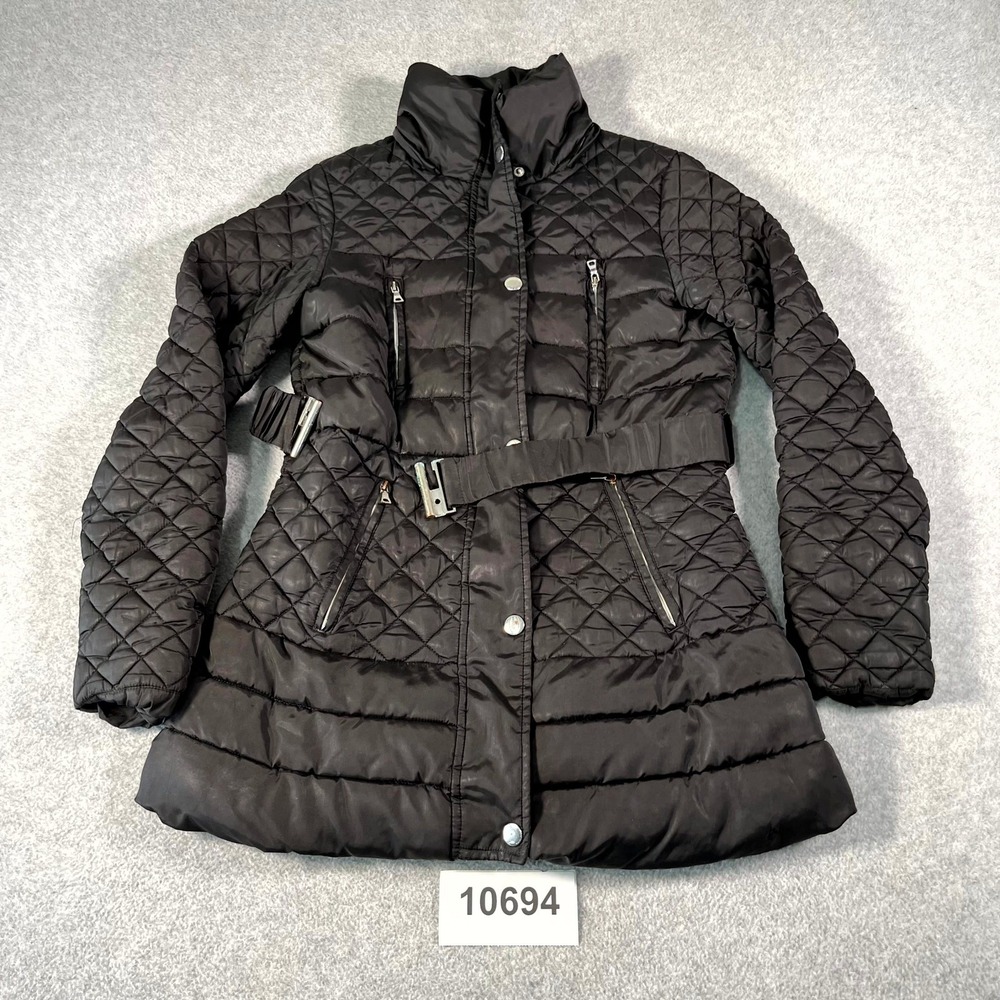 Victoria's Secret Puffer Jacket Women Small Black Quilted Belted Full Zip Casual